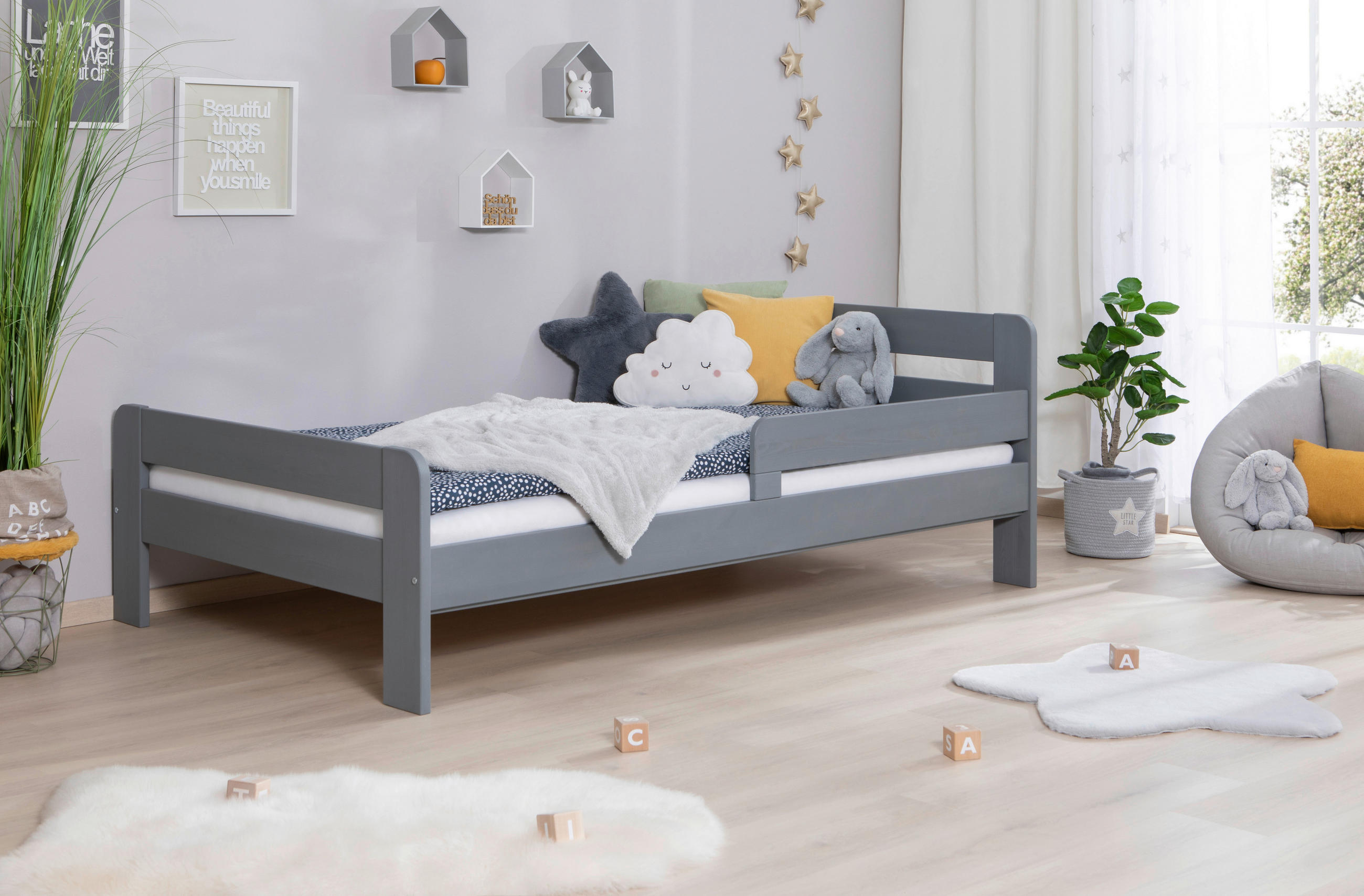 BETT 120/200 cm  in Hellgrau  - Hellgrau/Hellblau, MODERN, Holz (120/200cm) - MID.YOU