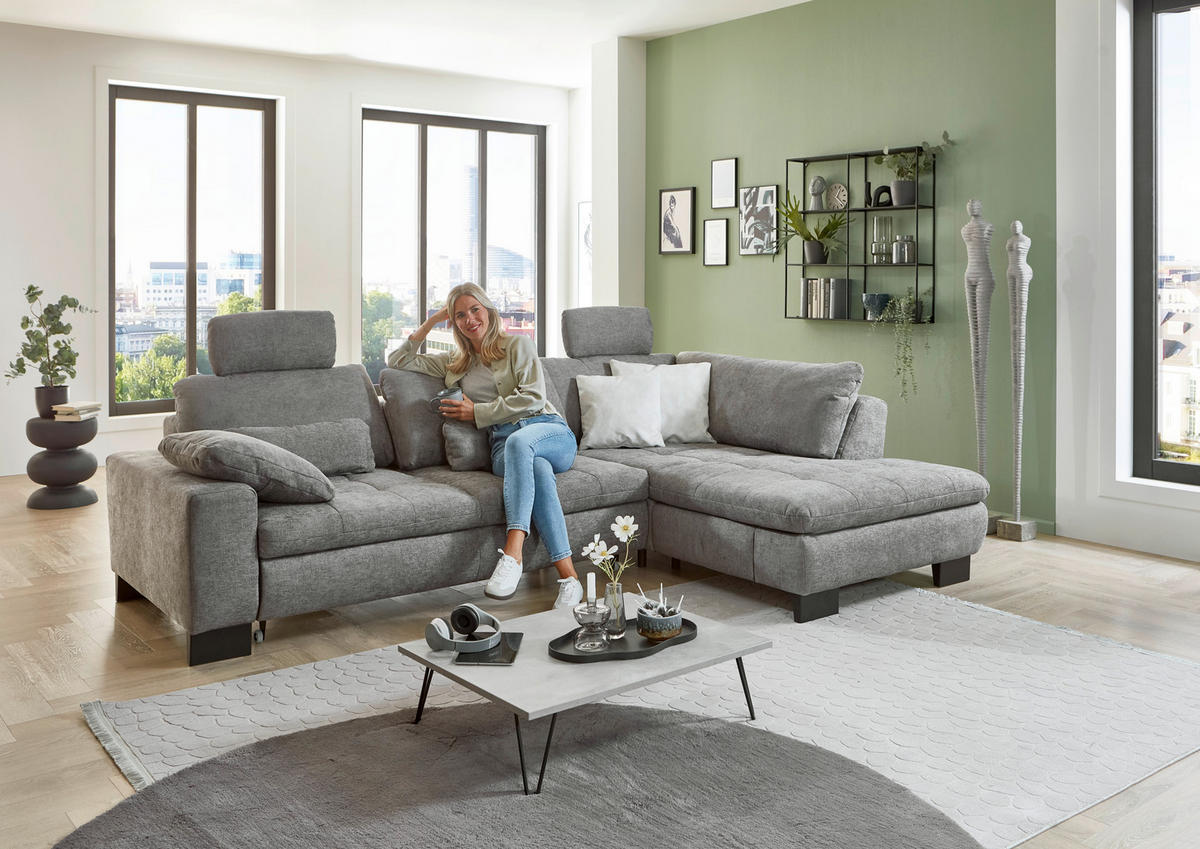 HÖRNSOFFA i chenille grå  - svart/grå, Modern, metall/textil (289/84/197cm) - Livetastic