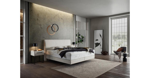 BOXSPRINGBETT 200/200 cm,  in Creme, Topper, Matratzen, unterschiedliche Matratzenhärtegrade je Bettseite, H2 + H3 = mittel + fest  - Creme/Schwarz, Design, Kunststoff/Textil (200/200cm) - Dieter Knoll