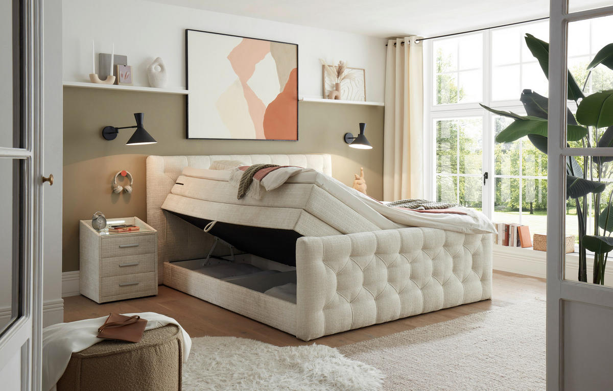 BOXSPRINGBETT 180/200 cm  in Creme  - Creme, Modern, Holzwerkstoff/Kunststoff (180/200cm) - MID.YOU