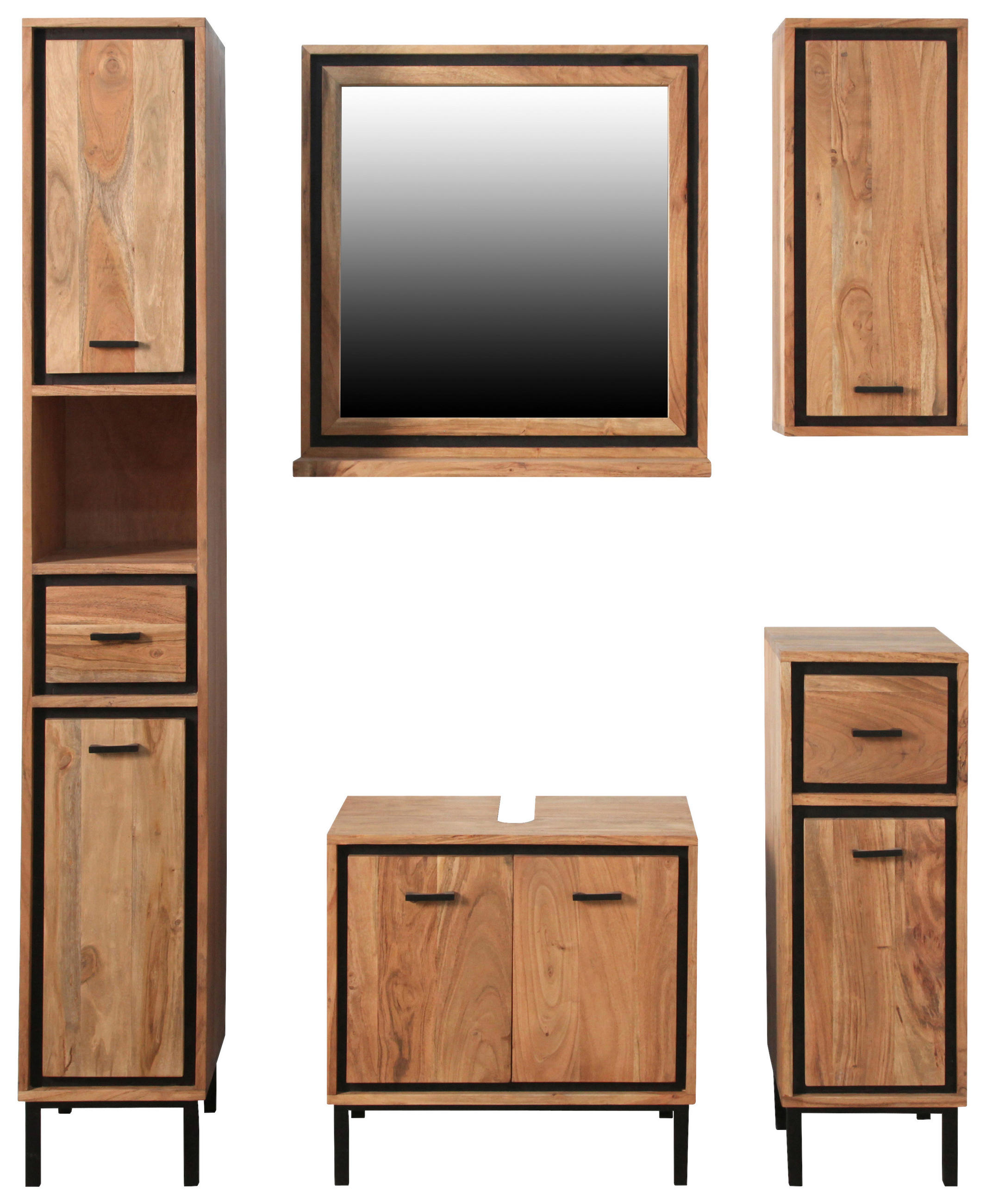 HOCHSCHRANK 30/190/32 cm  - Schwarz/Akaziefarben, KONVENTIONELL, Holz/Metall (30/190/32cm) - Landscape