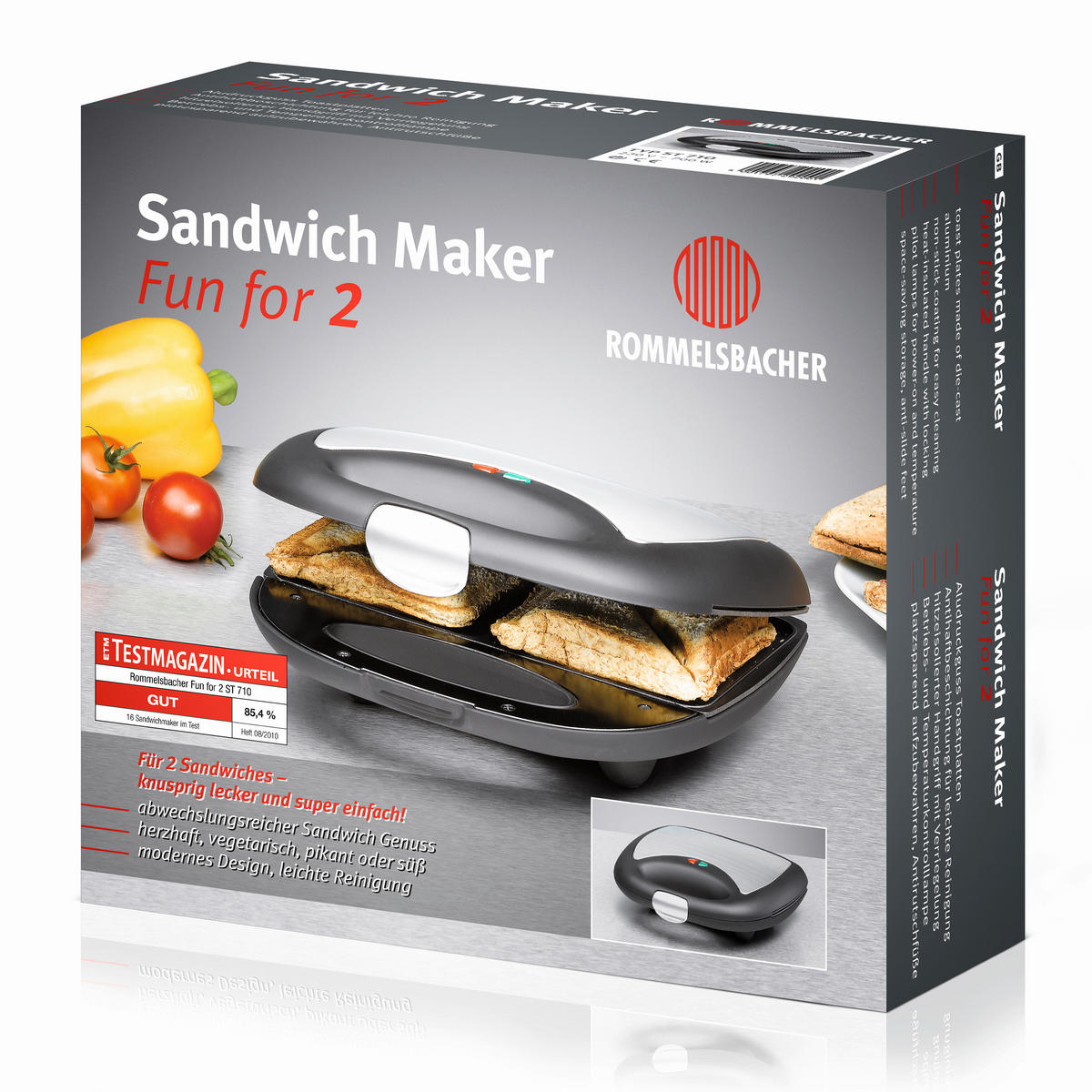 SANDWICHTOASTER  - Schwarzchrom, Basics, Kunststoff/Metall (25.5/9/24cm) - Rommelsbacher