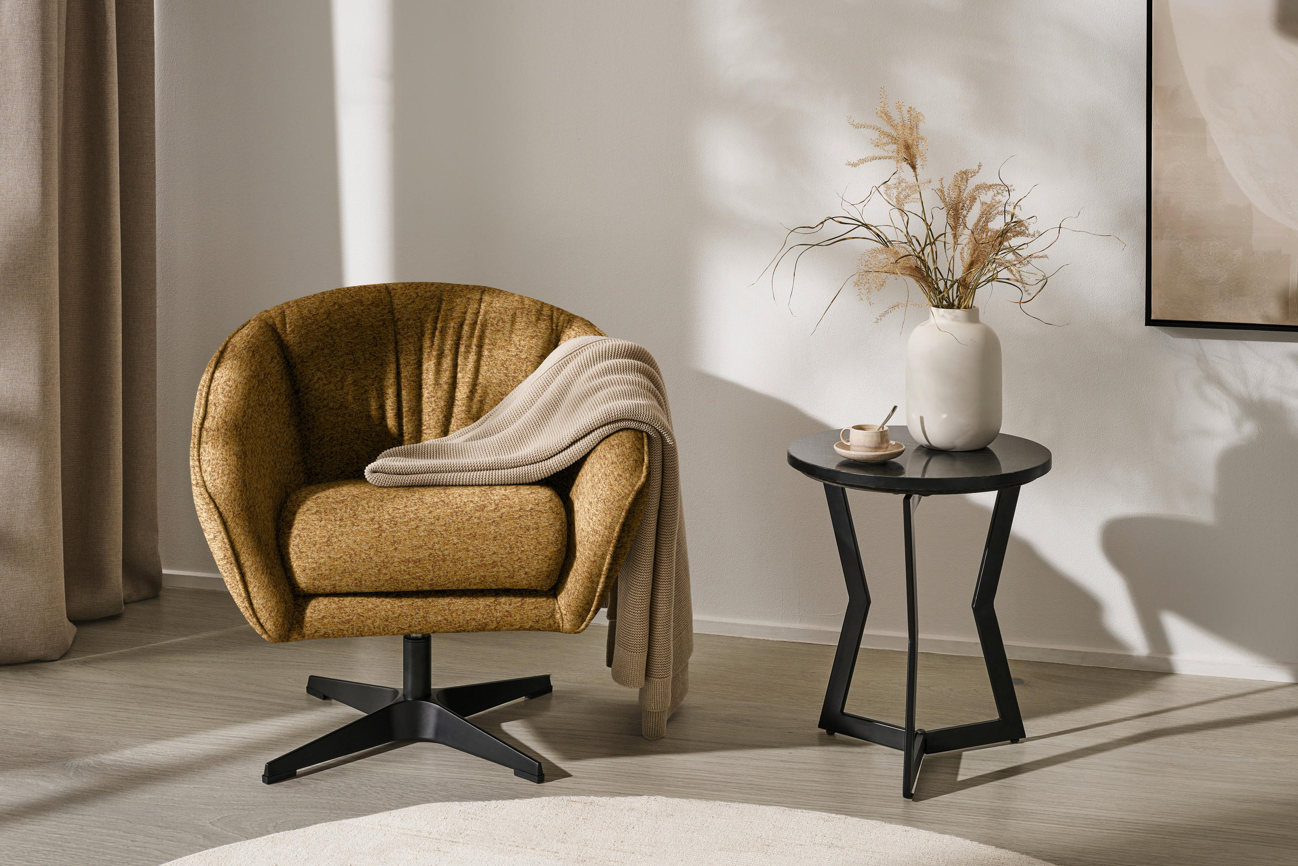 SESSEL in Bouclé Currygelb  - Currygelb/Schwarz, Design, Textil/Metall (80/78/80cm) - Stylife