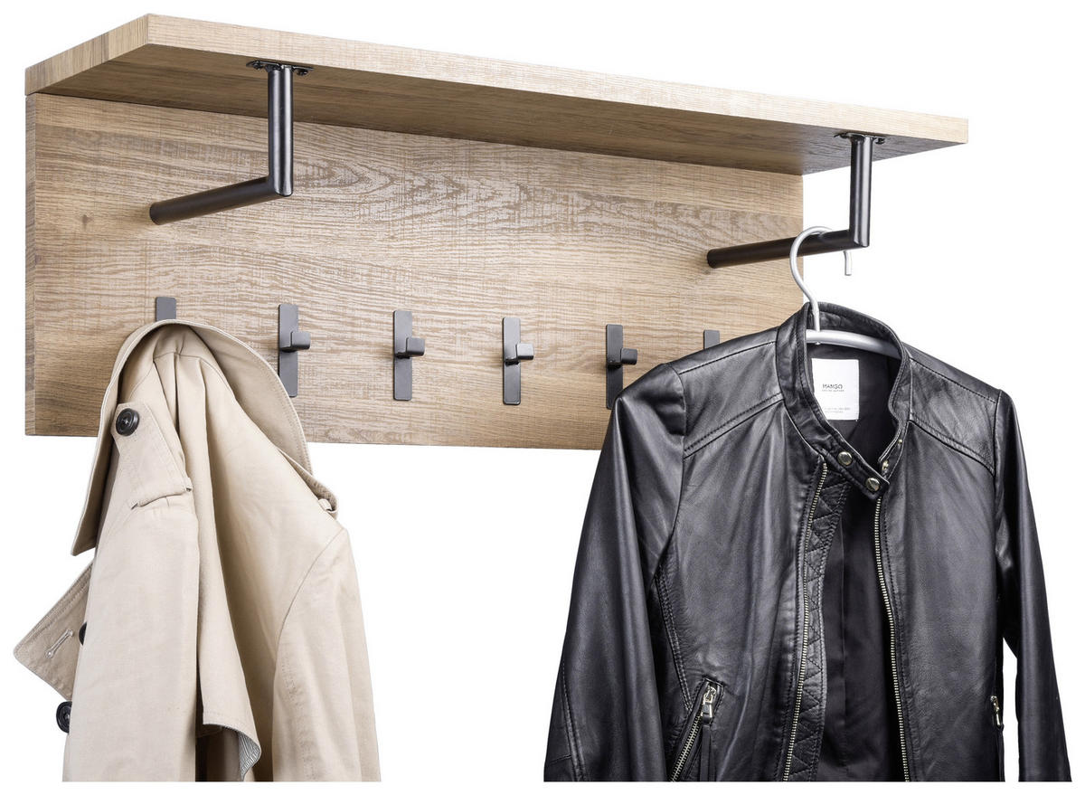 GARDEROBENPANEEL  in 80/30/26 cm  - Eichefarben/Schwarz, Basics, Holzwerkstoff/Metall (80/30/26cm)