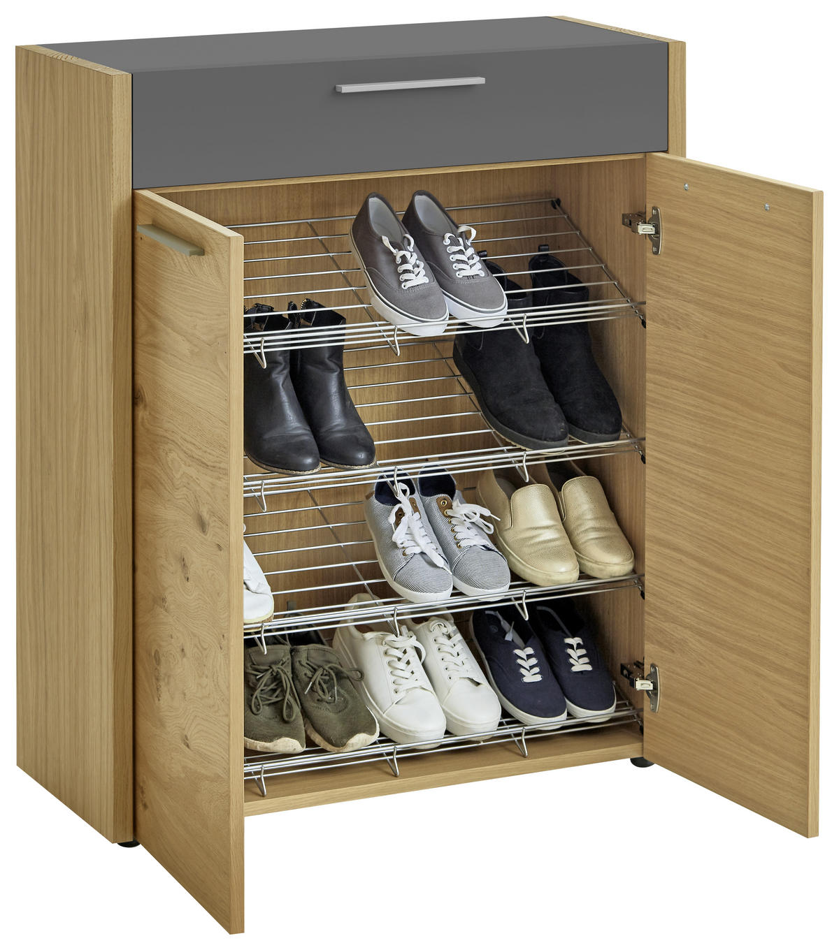 SCHUHSCHRANK Eiche, Balkeneiche furniert Grau, Eichefarben  - Eichefarben/Silberfarben, Design, Holz/Kunststoff (86/103/37cm)