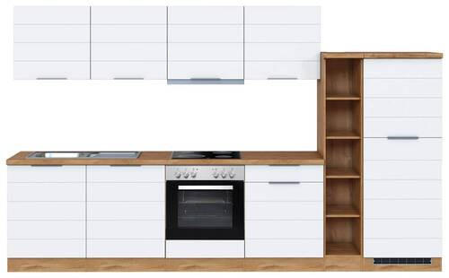 KÜCHENBLOCK 330 cm   in Weiß, Eiche Wotan  - Eiche Wotan/Weiß, Design, Holzwerkstoff/Metall (330cm) - Held