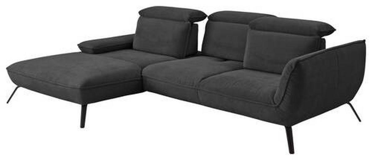 ECKSOFA in Cord Anthrazit  - Anthrazit/Schwarz, Design, Textil/Metall (202/301cm) - Moderano