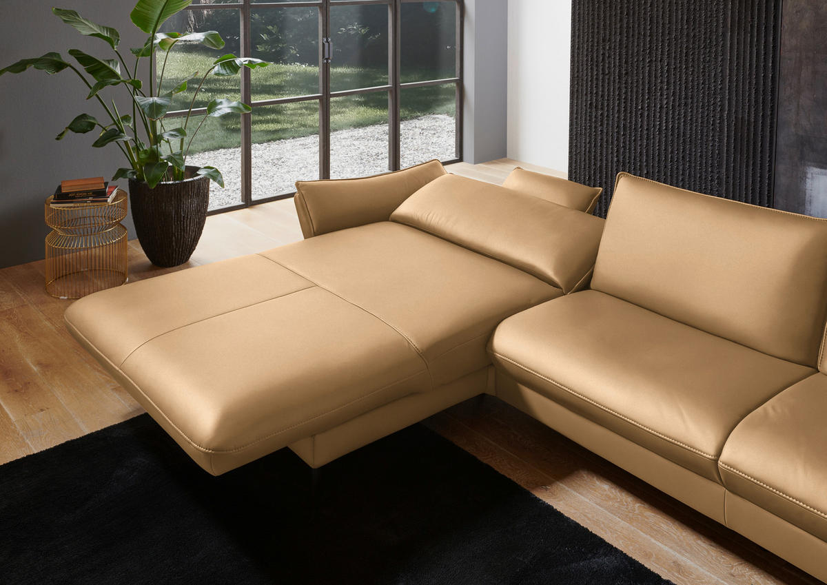 ECKSOFA in Echtleder Honig  - Schwarz/Honig, Design, Leder/Metall (172/334cm) - Valdera