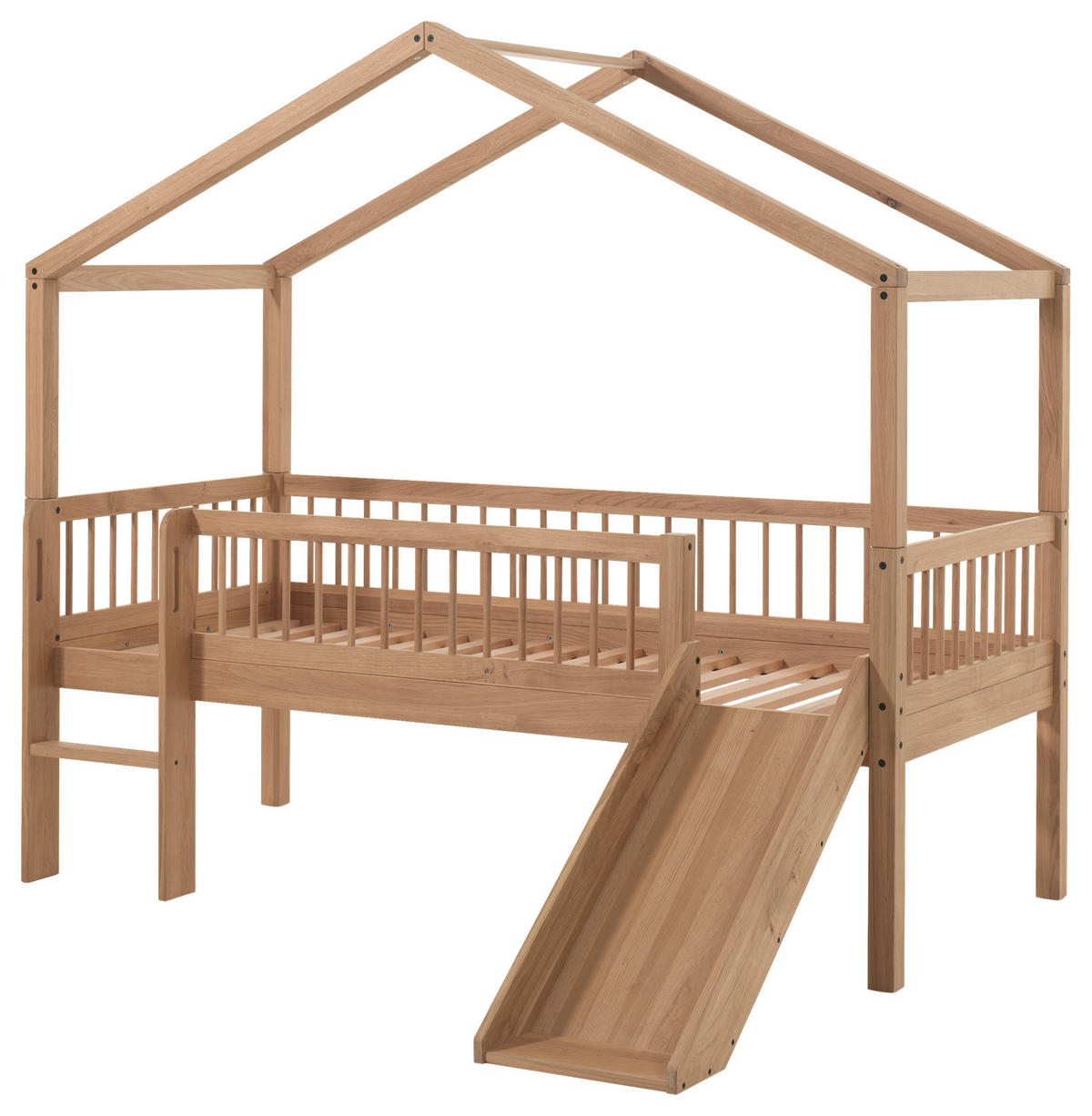 HAUSBETT Absturzsicherung, Leiter, Rutsche, Rollrost 90/200 cm  - Eichefarben/Naturfarben, MODERN, Holz (90/200cm) - Vipack
