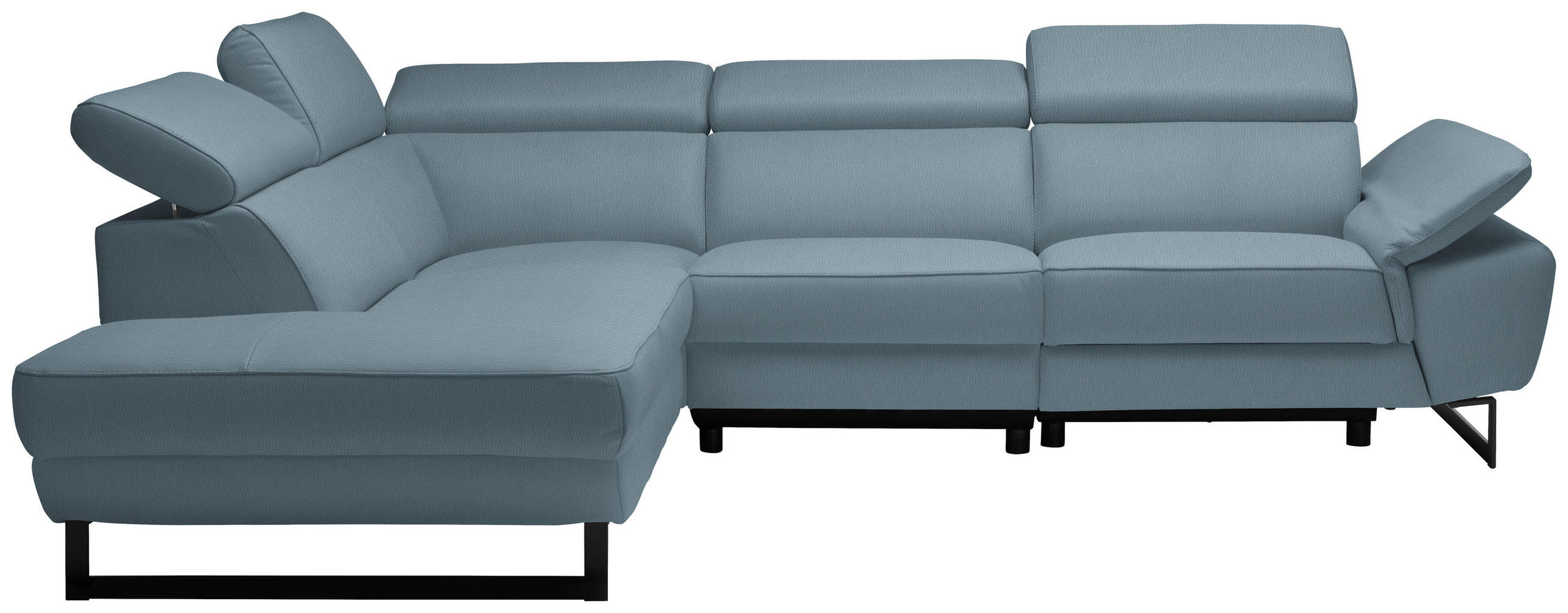 ECKSOFA Blaugrau Echtleder  - Blaugrau/Schwarz, Design, Leder/Metall (225/281cm) - Celina Home