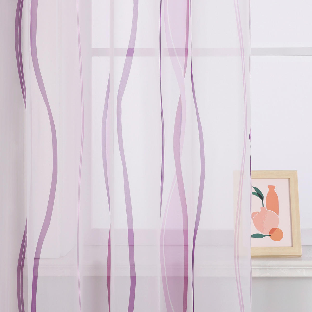FERTIGVORHANG  transparent  140/145 cm   - Weiß Hochglanz/Violett, Basics, Textil (140/145cm) - Joyswahl