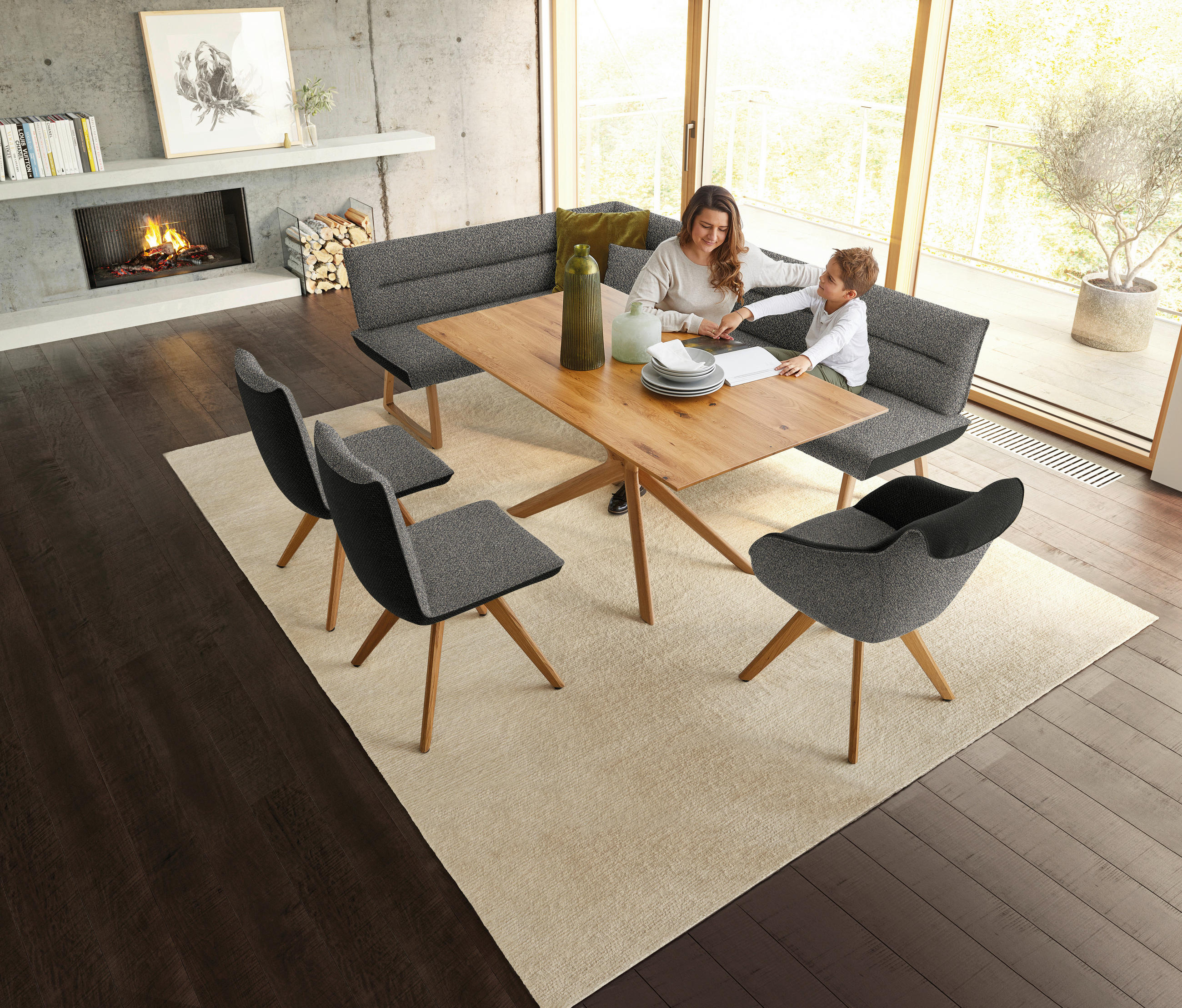STUHL  in Flachgewebe  - Eichefarben/Anthrazit, Design, Holz/Textil (48/91/63cm) - Koinor