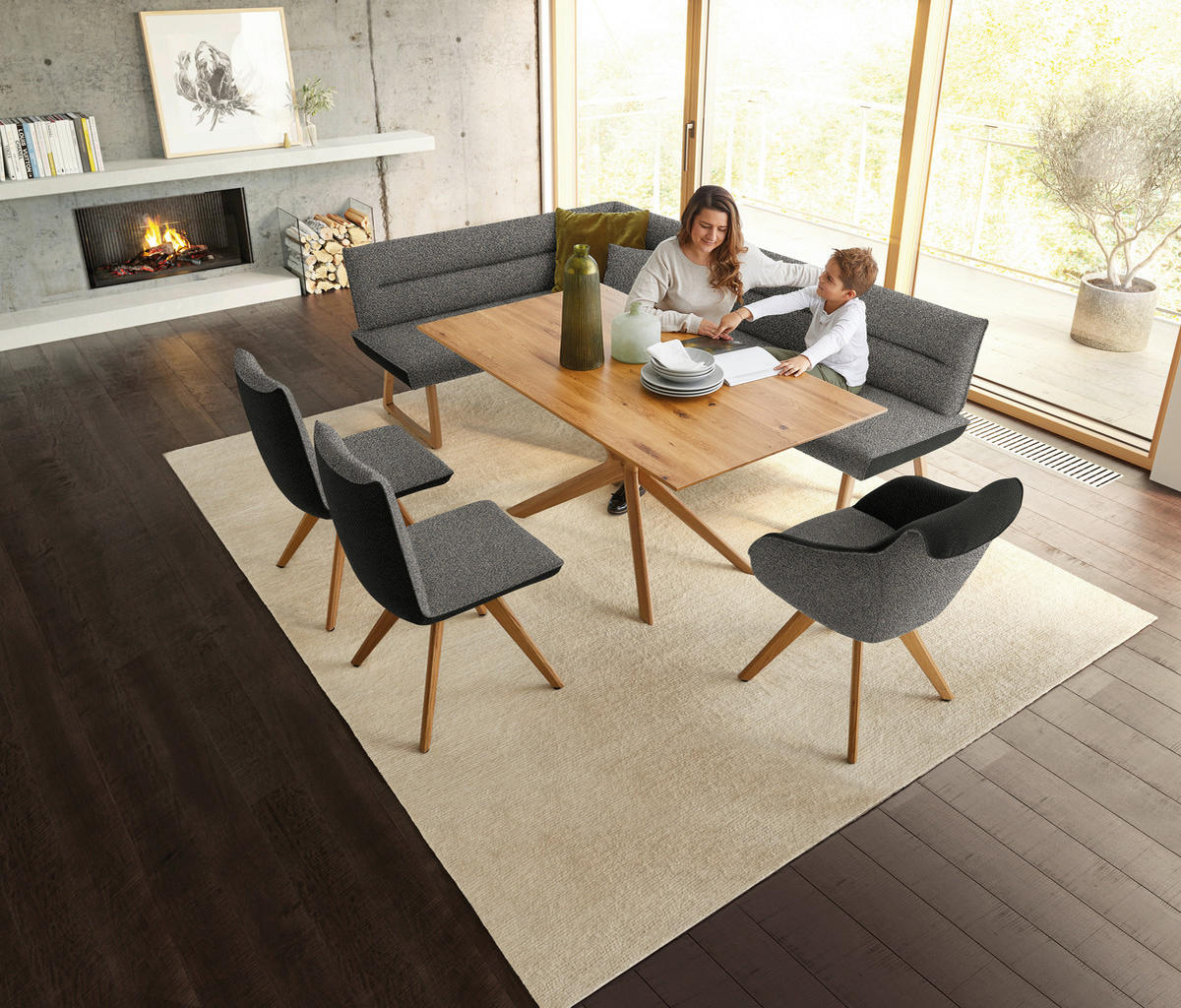 STUHL  in Flachgewebe  - Eichefarben/Anthrazit, Design, Holz/Textil (48/91/63cm) - Koinor