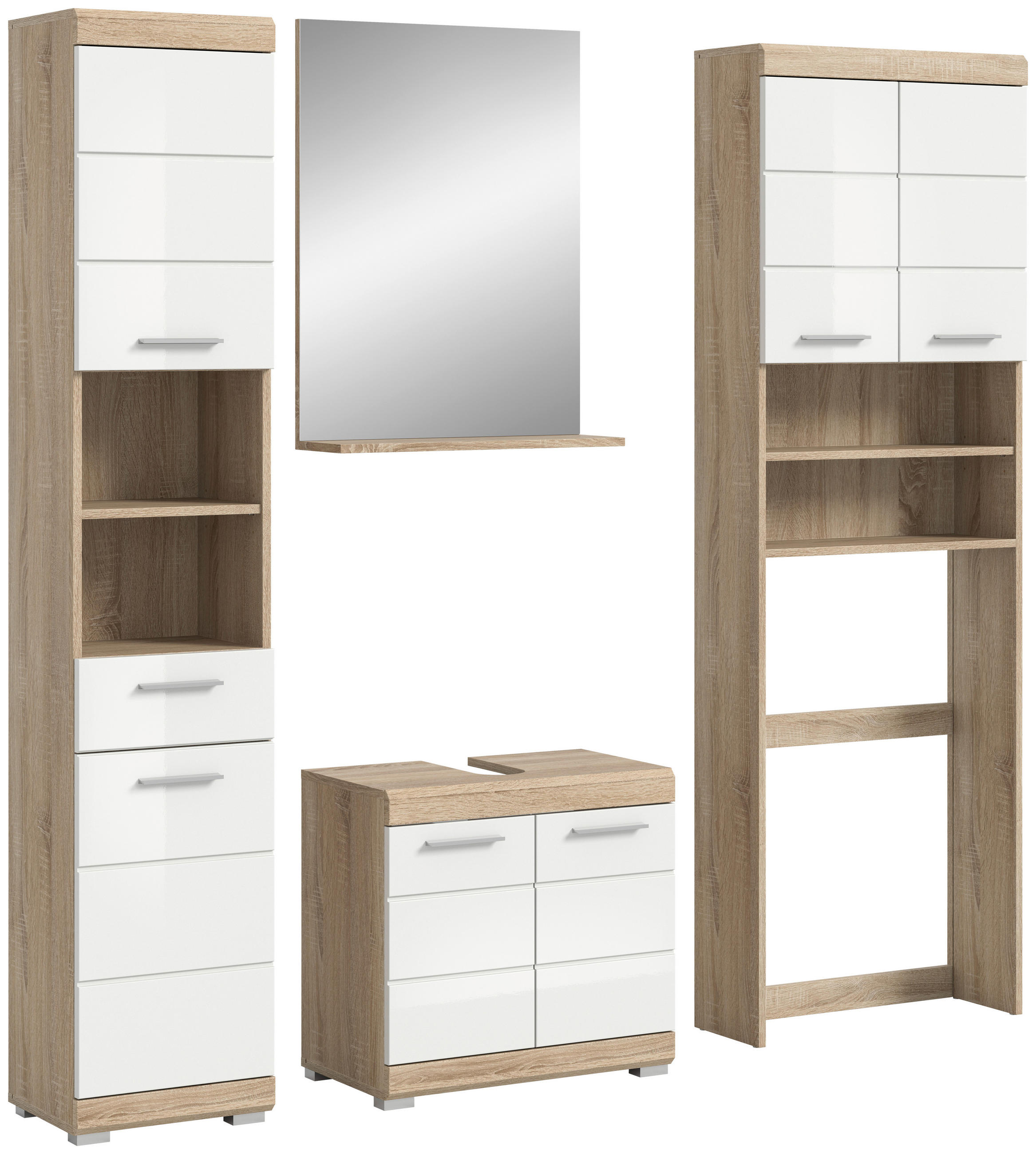 BADEZIMMER 4-teilig  in 160 cm  - Weiß Hochglanz/Silberfarben, MODERN, Glas/Holzwerkstoff (160cm) - MID.YOU