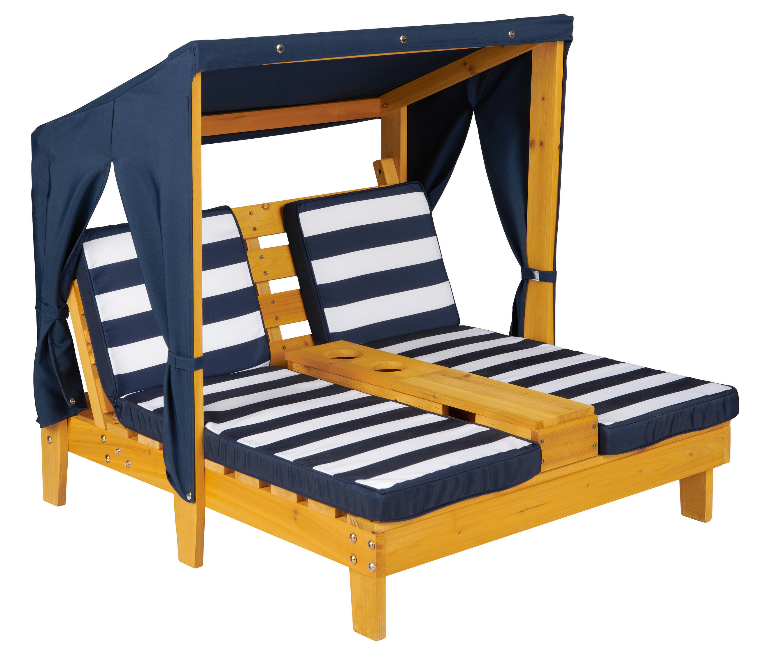 KINDERSONNENLIEGE Holz, Textil Blau, Naturfarben, Weiß  - Blau/Naturfarben, Basics, Holz/Textil (85/92,5/89cm) - My Baby Lou
