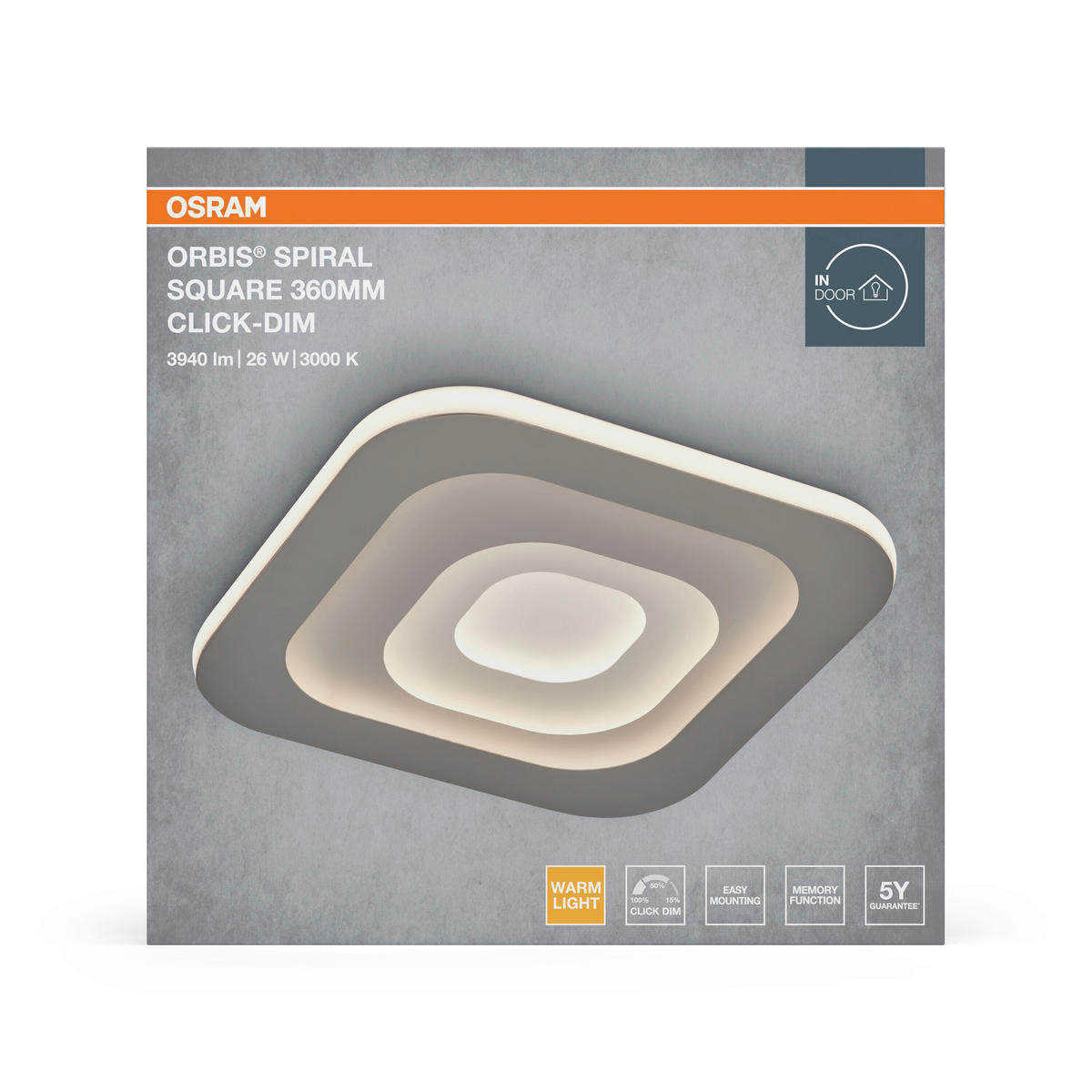 LED-DECKENLEUCHTE Orbis Spiral 36,5/36,5/5,6 cm   - Grau, Design, Kunststoff/Metall (36,5/36,5/5,6cm) - Osram