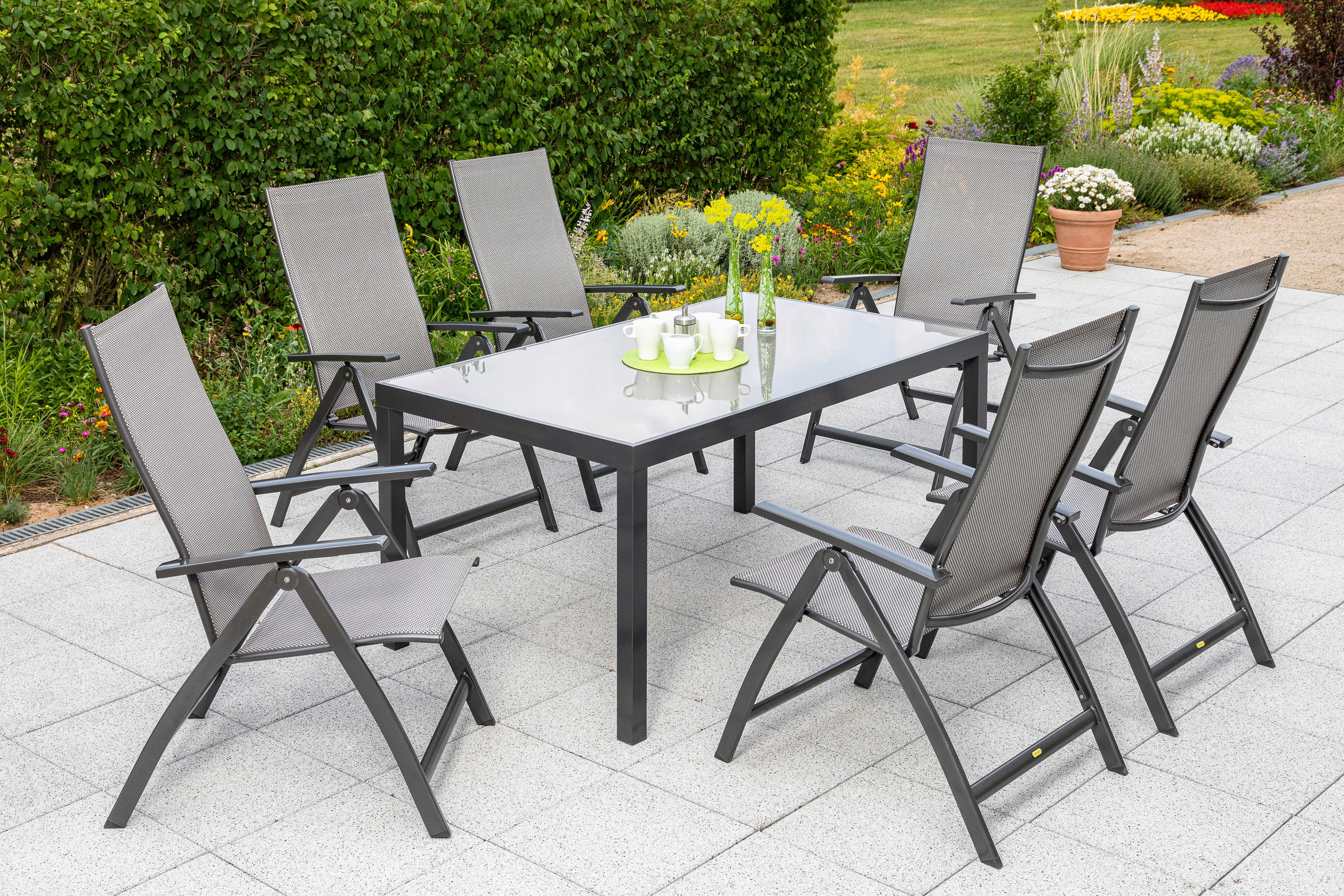 GARTENSET Aluminium  - Graphitfarben/Braun, MODERN, Textil/Metall - Gardenson