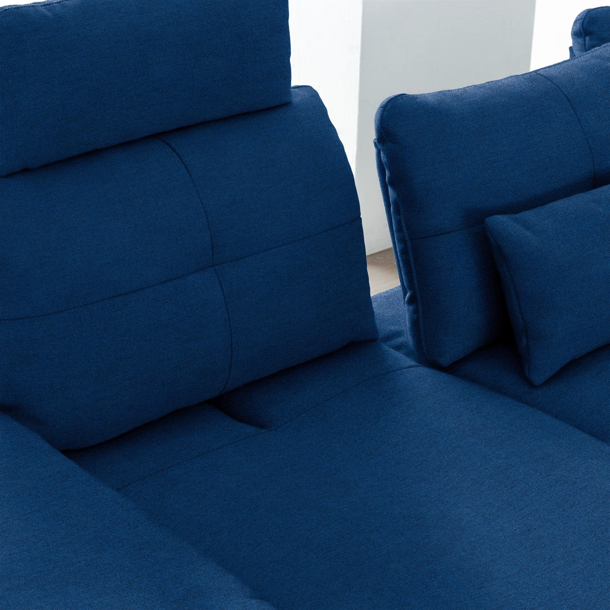 ECKSOFA in Flachgewebe Blau  - Blau/Schwarz, Design, Textil/Metall (344/271cm) - Chilliano