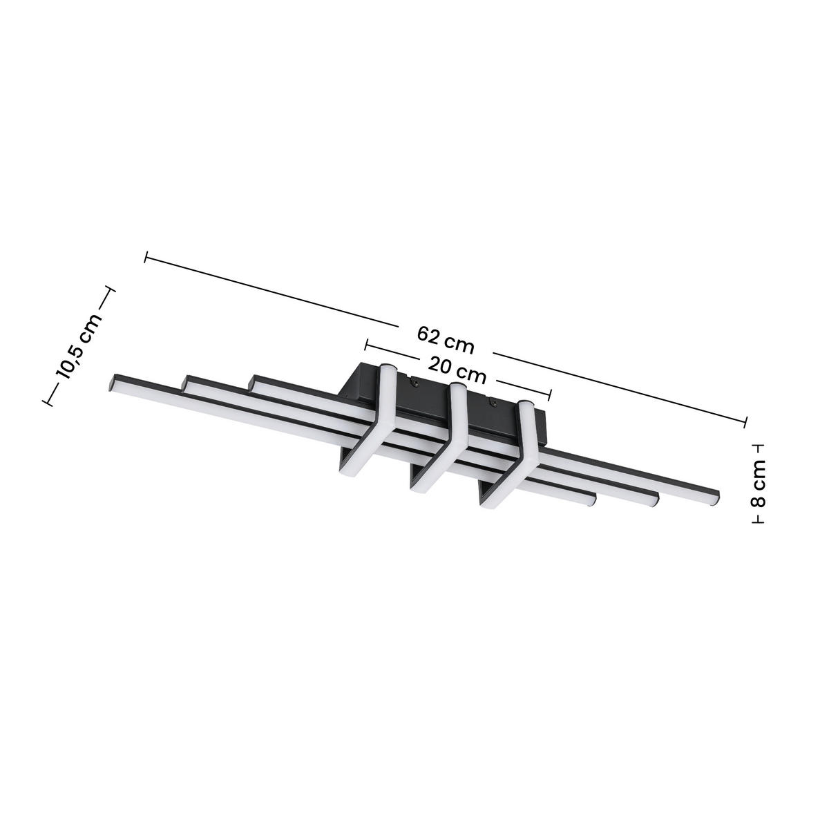 DECKENLEUCHTE    62/10,5/8 cm  - Schwarz, Trend, Kunststoff/Metall (62/10,5/8cm) - Collett's Monde
