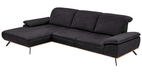 ECKSOFA in Mikrofaser Anthrazit  - Anthrazit/Beige, Natur, Holz/Textil (201/322cm) - Voleo