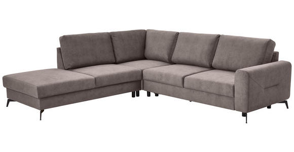 ECKSOFA Greige Chenille Rückenkissen, Bettkasten, Schlaffunktion, Rücken echt, Liegefläche im Originalstoff  - Greige/Schwarz, KONVENTIONELL, Textil/Metall (257/275cm) - Carryhome