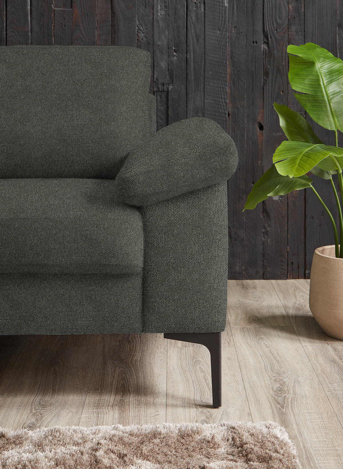 3-SITZER-SOFA in Flachgewebe Grau  - Schwarz/Grau, Design, Textil/Metall (226/89/97cm) - Pure Home Lifestyle