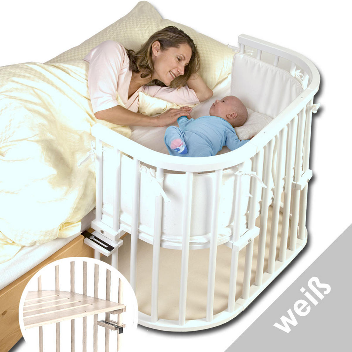 BEISTELLBETT Babybay Original  - Weiß, Basics, Holz (46/79/87cm) - Babybay