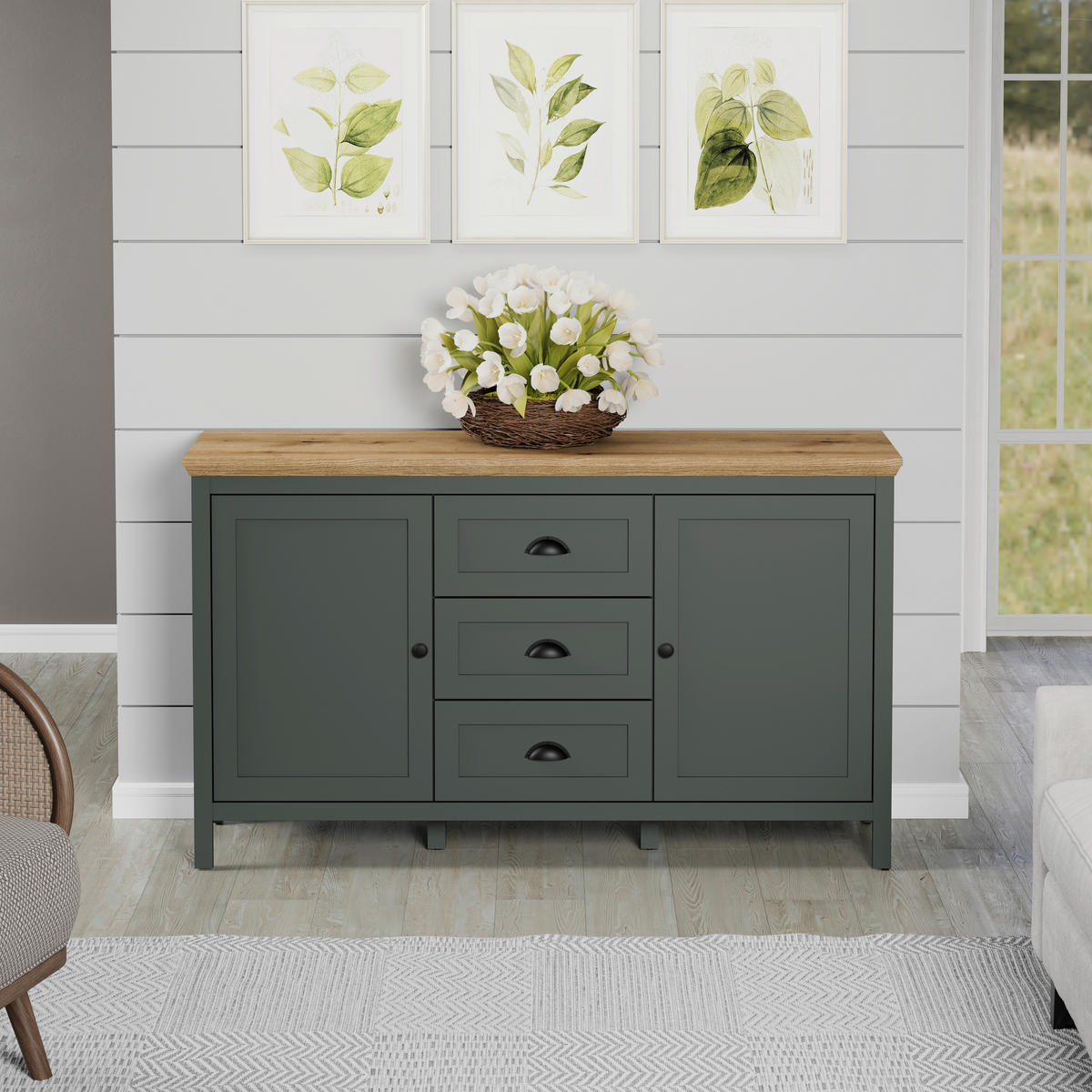 SIDEBOARD STANTON 146/86/45 cm 3 Schublade(n)  - Waldgrün/Schwarz, Design, Holzwerkstoff/Kunststoff (146/86/45cm) - MID.YOU