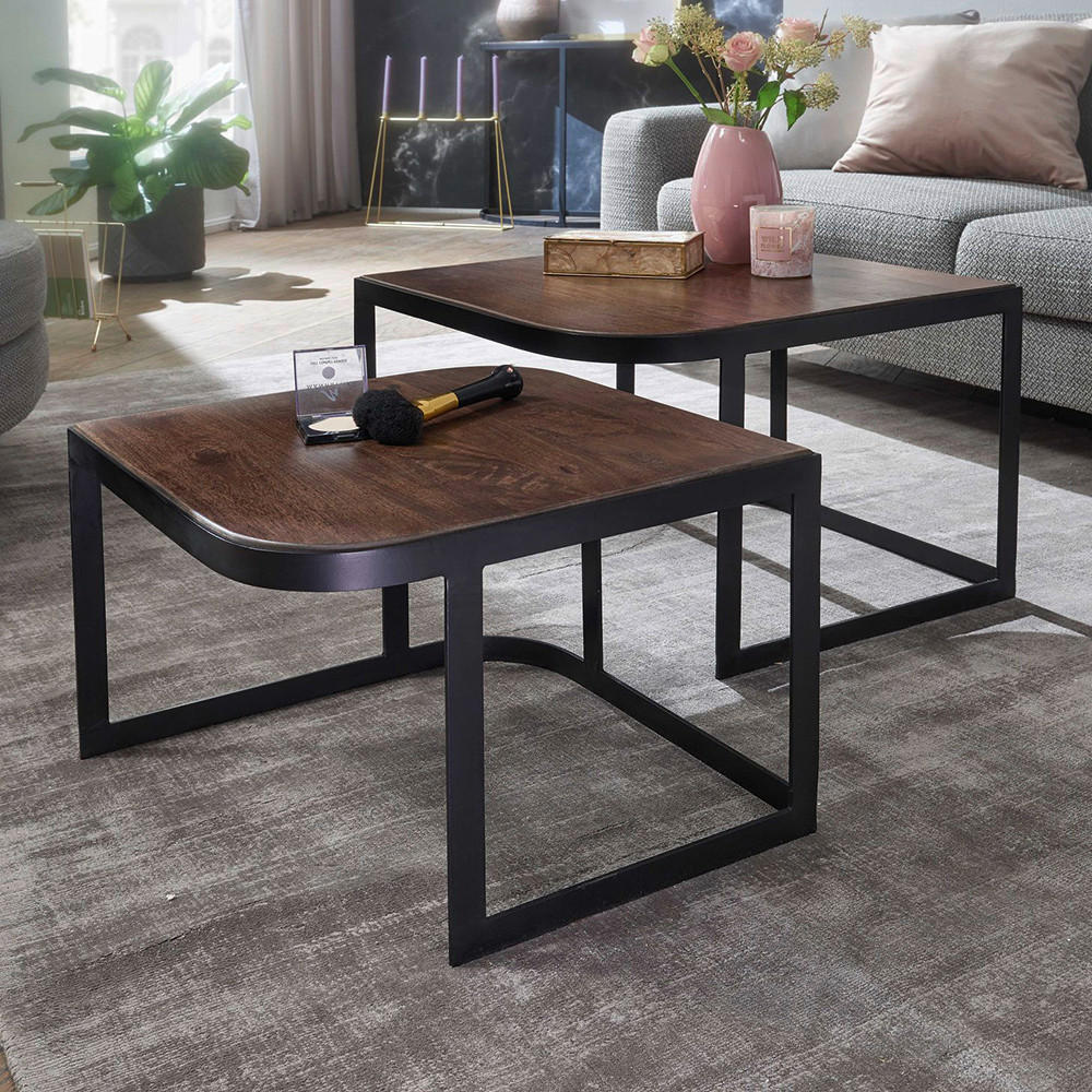 COUCHTISCHSET in Holz 60/60/40 cm  - Dunkelbraun/Schwarz, Modern, Holz/Metall (60/60/40cm) - MID.YOU