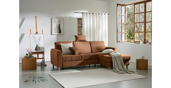 ECKSOFA Terracotta Flachgewebe  inkl. Bettkasten, Schlaffunktion, Rücken echt, Kopfstütze, Liegefläche im Originalstoff  - Buchefarben/Terracotta, KONVENTIONELL, Holz/Textil (241/166cm) - Carryhome