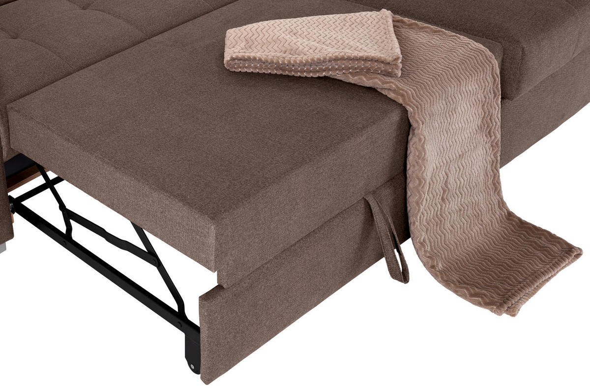 ECKSOFA Braun Velours  - Silberfarben/Braun, Design, Holz/Textil (292/183cm) - Livetastic