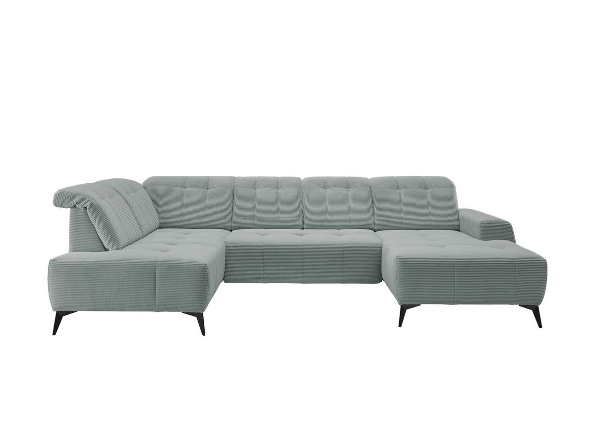 WOHNLANDSCHAFT SANO Hellblau Cord  - Schwarz/Hellblau, MODERN, Textil/Metall (200/337/180cm) - Livetastic