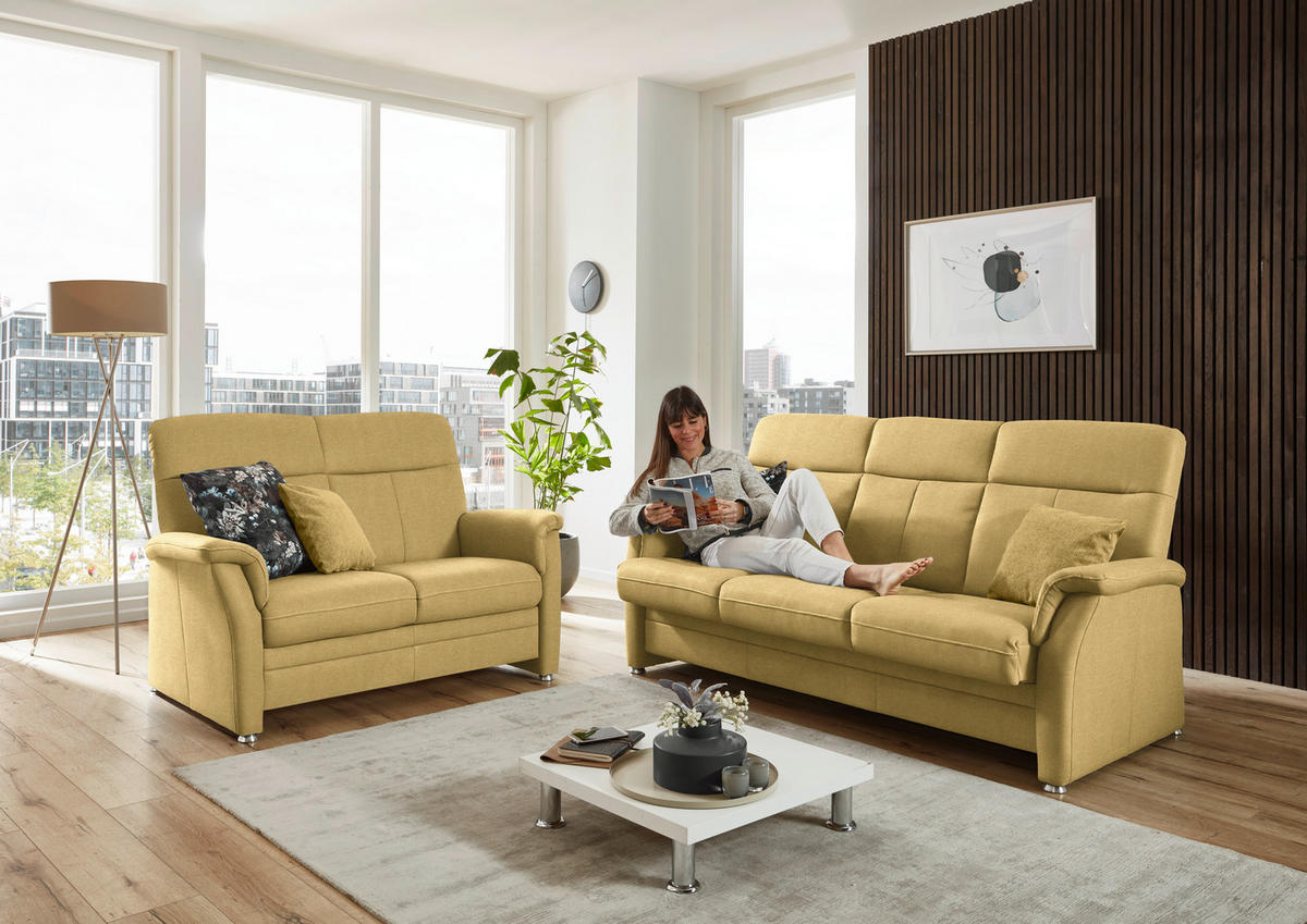 SITZGARNITUR Flachgewebe Gelb  - Gelb/Alufarben, Konventionell, Textil/Metall (142-194/100/89cm) - Beldomo Comfort