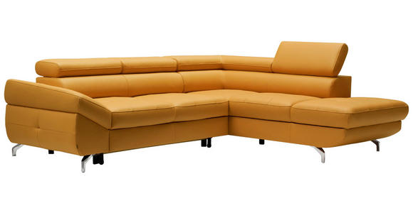 ECKSOFA Currygelb Echtleder - Currygelb/Silberfarben, Design, Leder/Metall (270/220cm) - Novel