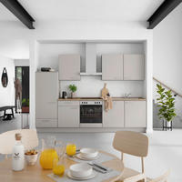 KÜCHENBLOCK 300 cm   in Grau, Eiche dunkel  - Eiche dunkel/Edelstahlfarben, MODERN, Holzwerkstoff/Metall (300cm) - Nobilia