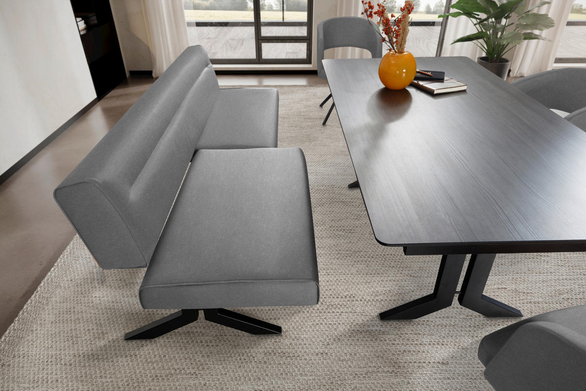 SITZBANK 220/87/70-86 cm Lederlook (vegan) Hellgrau  - Hellgrau/Schwarz, KONVENTIONELL, Textil/Metall (220/87/70-86cm) - Moderano