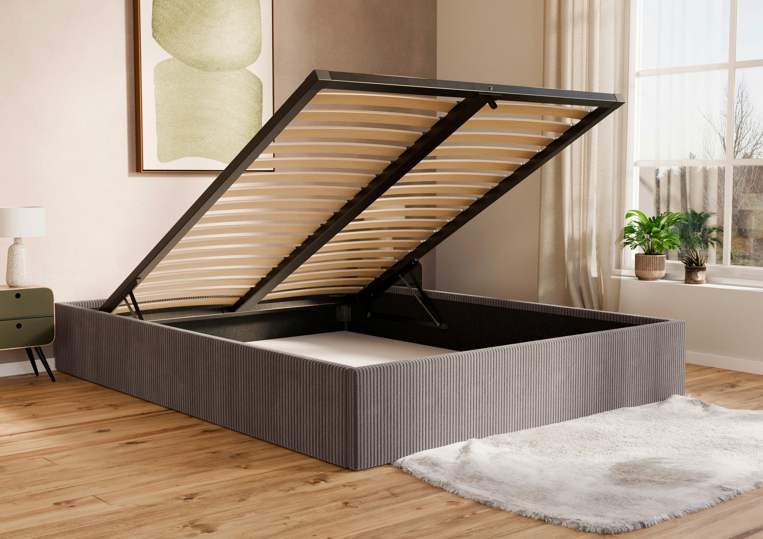 POLSTERBETT Bettkasten, Lattenrost 160/200 cm  in Anthrazit  - Anthrazit/Schwarz, Design, Holz/Textil (160/200cm) - Boxxx