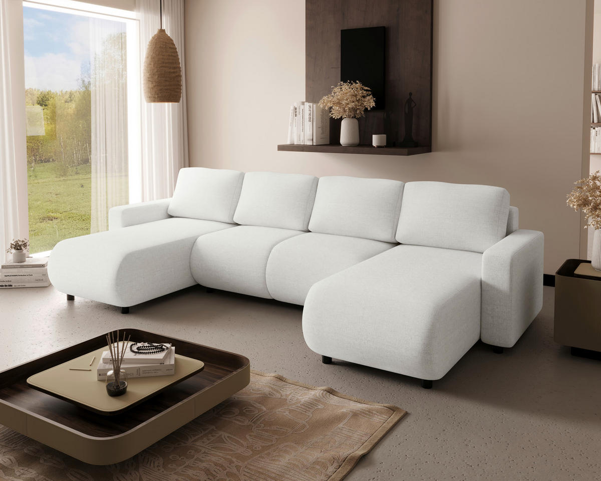 WOHNLANDSCHAFT Creme Webstoff  - Creme/Schwarz, MODERN, Kunststoff/Textil (150/312/150cm) - Xora