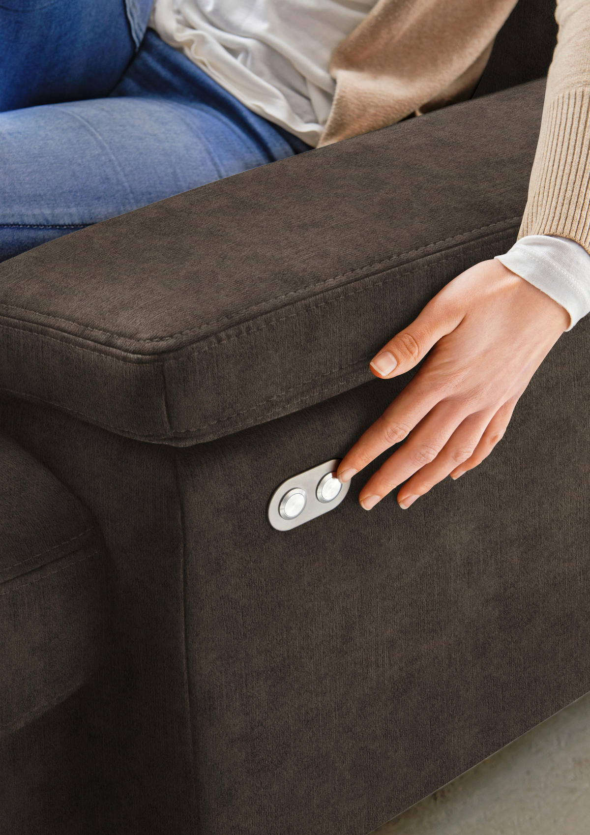WOHNLANDSCHAFT in Velours Dunkelbraun  - Eichefarben/Dunkelbraun, Konventionell, Holz/Textil (167/316/235cm) - Beldomo System