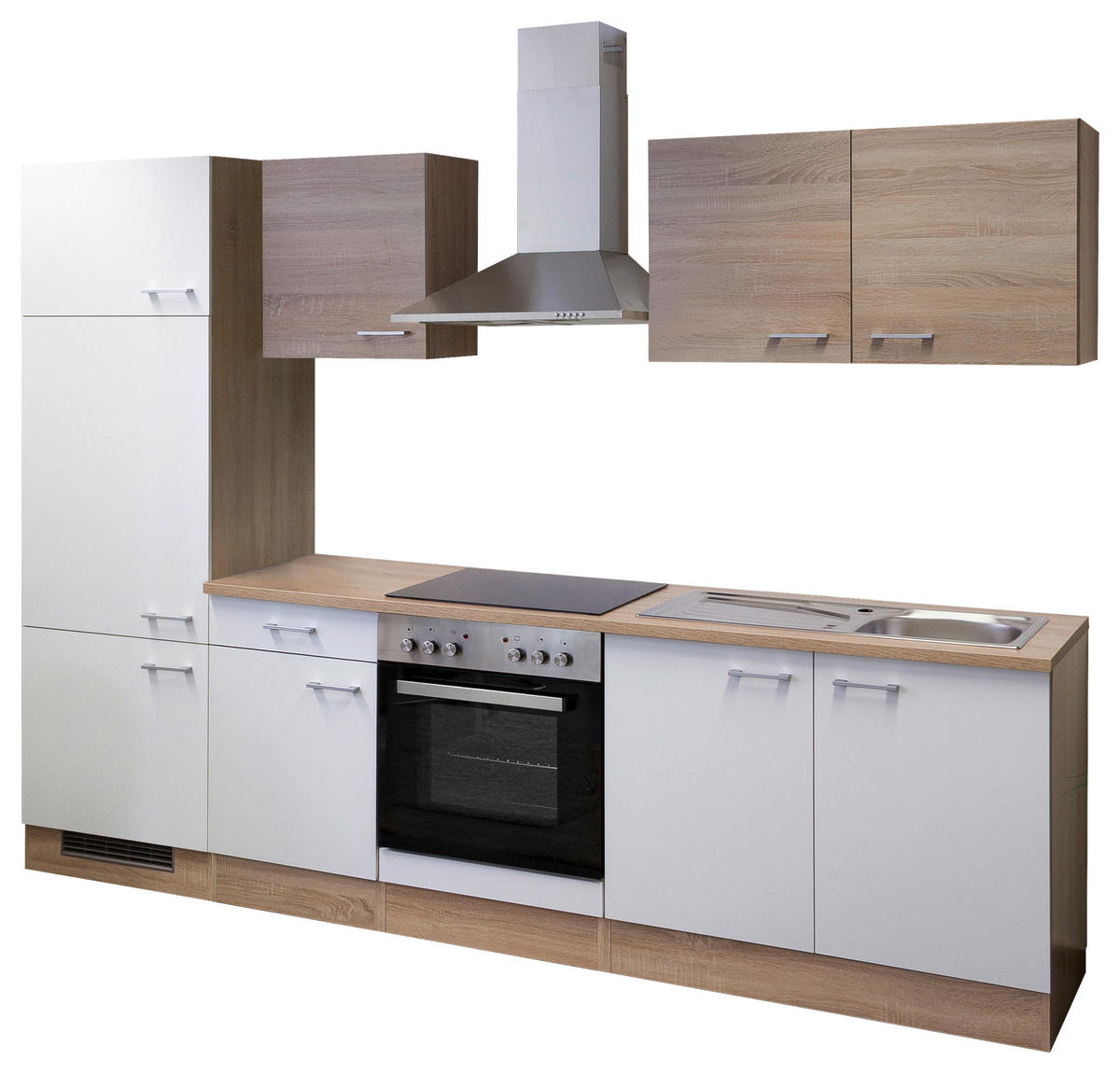 KÜCHENBLOCK 270 cm   in Weiß, Sonoma Eiche  - Alufarben/Weiß, MODERN, Holzwerkstoff/Kunststoff (270cm) - FlexWell