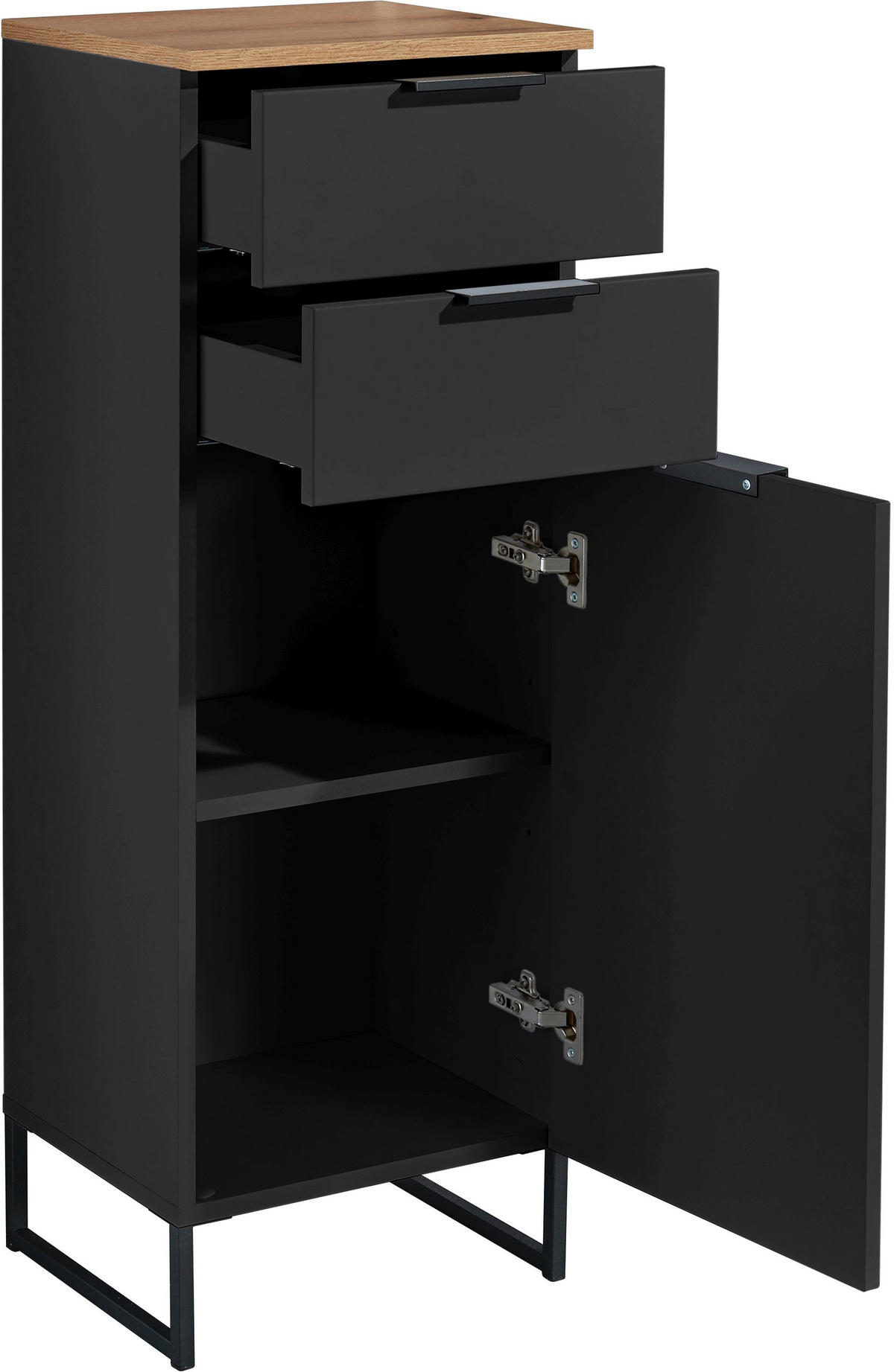 MIDISCHRANK 38/106/32 cm  - Eichefarben/Schwarz, KONVENTIONELL, Holzwerkstoff/Metall (38/106/32cm) - home24