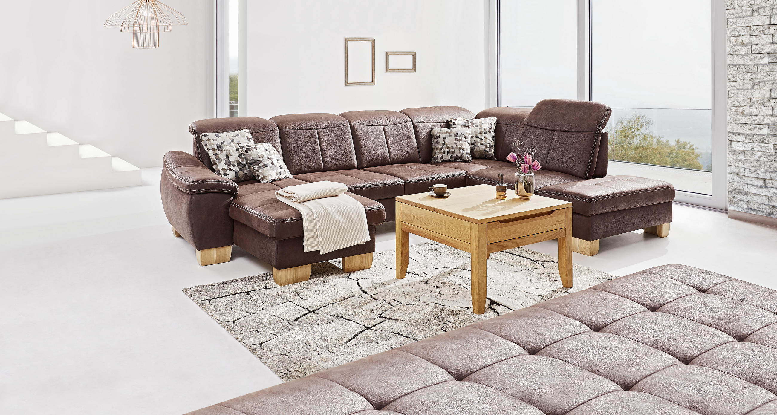 WOHNLANDSCHAFT in Mokka - Wildeiche/Beige, Natur, Textil (185/343/243cm) - Voleo