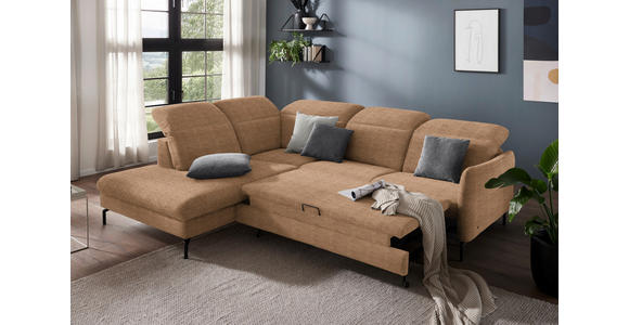 ECKSOFA in Flachgewebe Braun 233/299-313 cm - Schwarz/Braun, Design, Textil/Metall (233/299-313cm) - Dieter Knoll