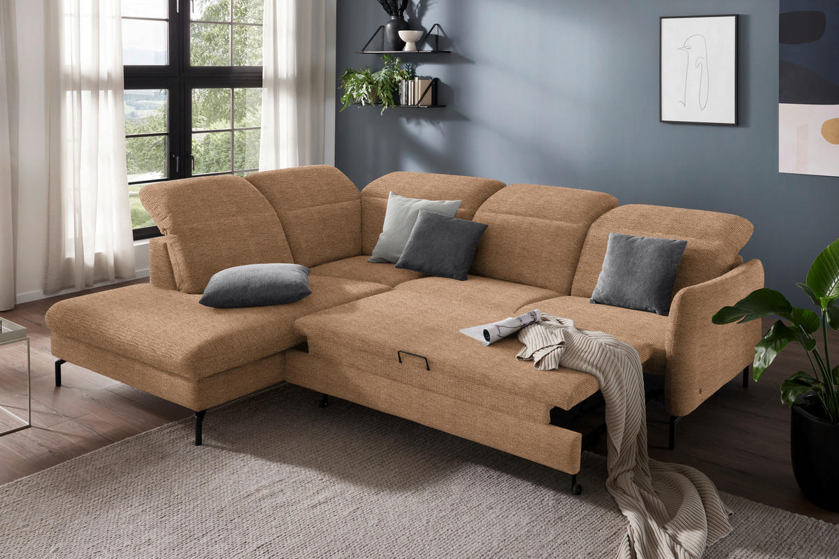 ECKSOFA in Flachgewebe Braun  - Schwarz/Braun, Design, Textil/Metall (233/299-313cm) - Dieter Knoll