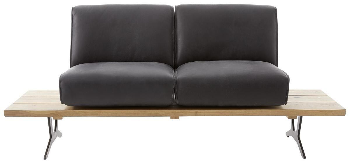 SITZBANK in Holz, Metall, Leder Anthrazit, Schwarz, Eichefarben  - Eichefarben/Anthrazit, Design, Leder/Holz (190/85/69cm) - Ambiente