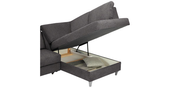 ECKSOFA in Flachgewebe Graubraun 255/186 cm - Graubraun/Silberfarben, KONVENTIONELL, Holz/Textil (255/186cm) - Cantus