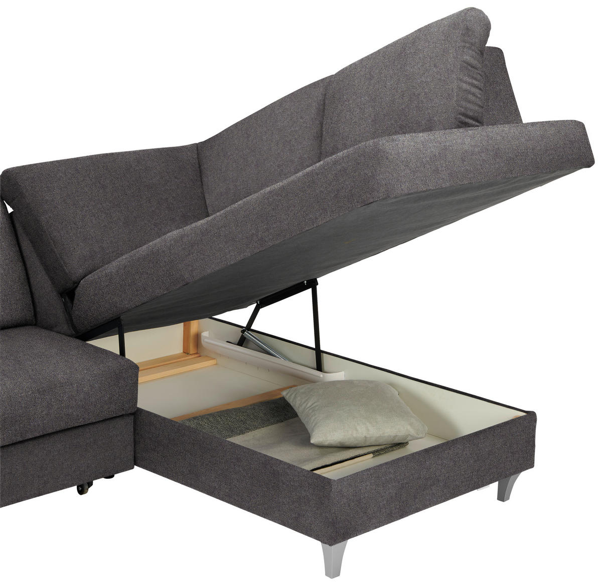 ECKSOFA in Flachgewebe Graubraun  255/186 cm  - Graubraun/Silberfarben, KONVENTIONELL, Holz/Textil (255/186cm) - Cantus
