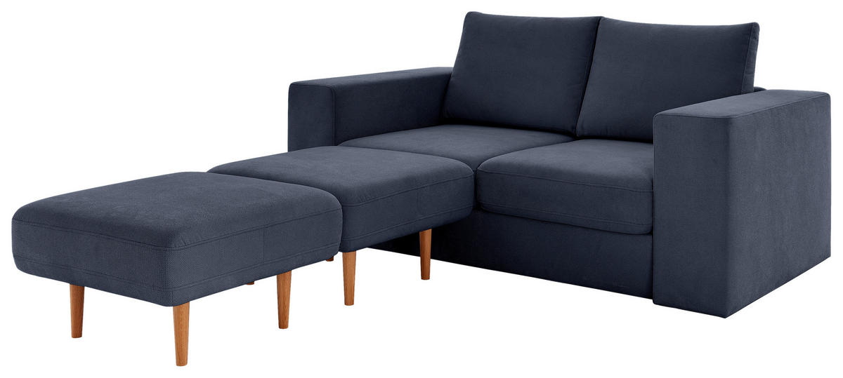 ZWEISITZER-SOFA inkl. Hocker Webstoff Dunkelblau  - Schwarz/Dunkelblau, Design, Kunststoff/Textil (172/96/107cm) - LOOKS by W.Joop