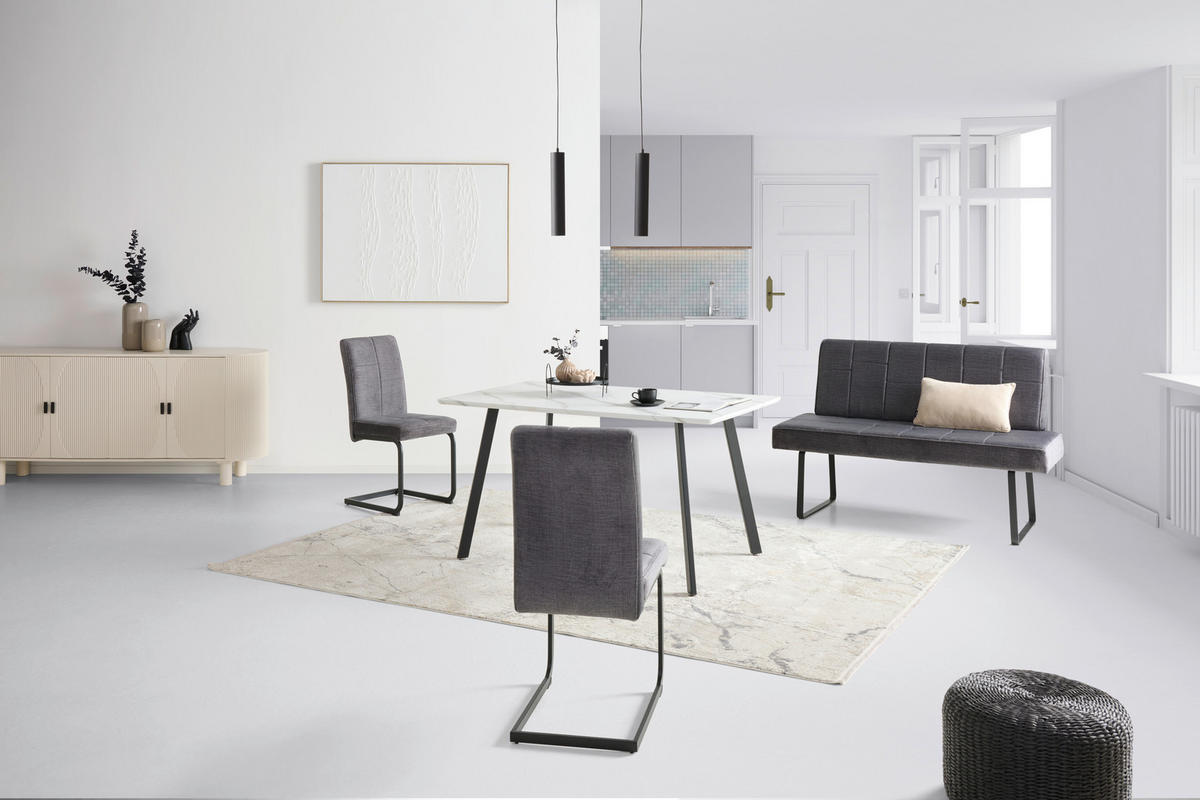 SITZBANK 140/88/62 cm Samt Dunkelgrau  - Dunkelgrau/Schwarz, KONVENTIONELL, Textil/Metall (140/88/62cm) - MID.YOU