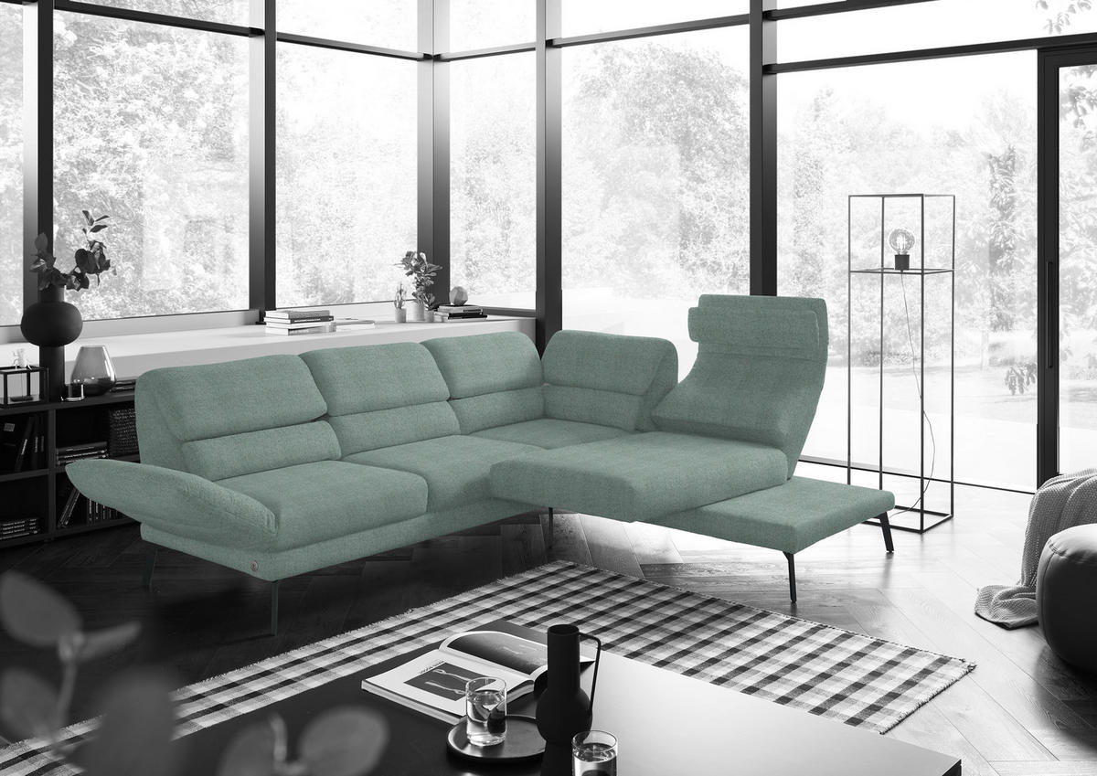 ECKSOFA in Flachgewebe Salbeigrün  - Salbeigrün/Schwarz, Design, Textil/Metall (256-363/212-253cm) - Dieter Knoll